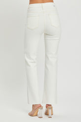 RISEN Women's High-Rise Tummy Control Straight Jeans with Raw Hem